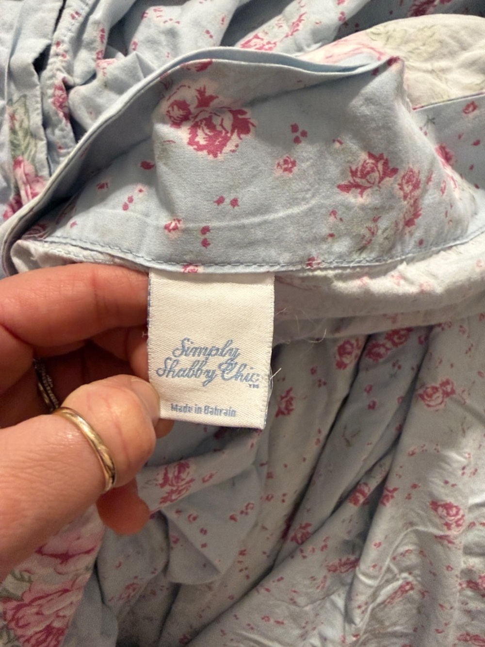(Flawed) Shabby Chic Blue Floral Queen Duvet Cover 100% Cotton Natural Fibers - Picture 9 of 10